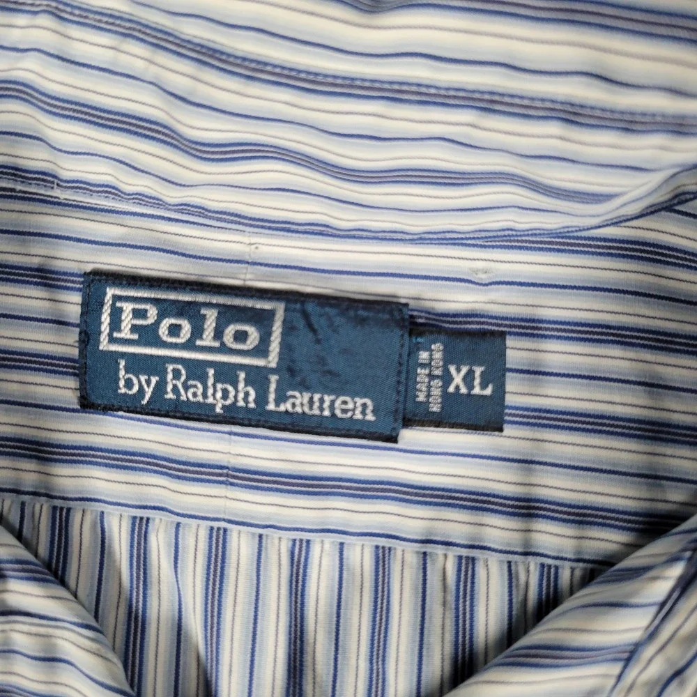 Polo Ralph Lauren Button Down Shirt Mens XL Blue White Striped Long Sleeve - Picture 2 of 10